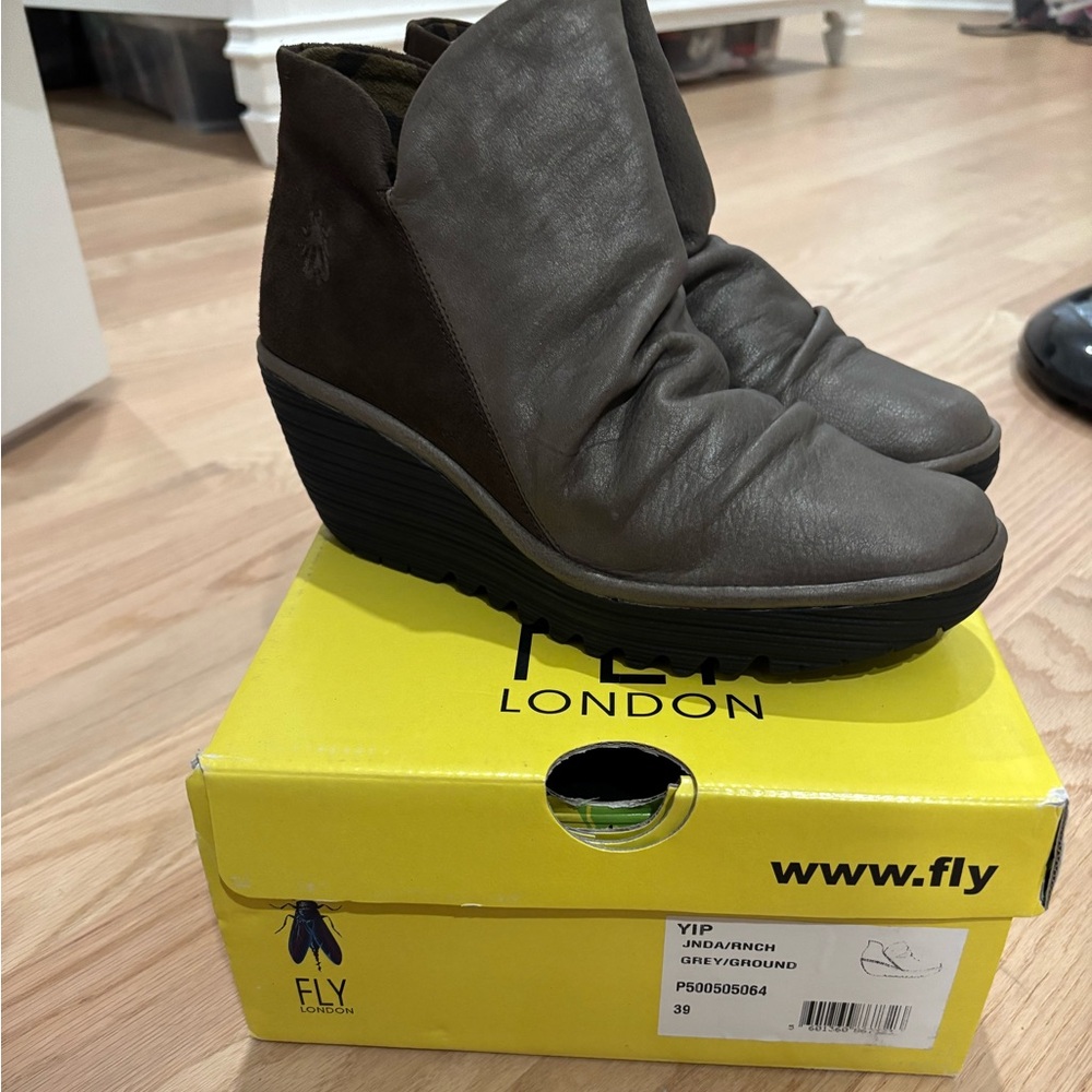 Fly London Brown and Black Wedge Boots